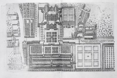 「レプラスベルバスティモンドフランス」のヴェルヌイユ城、庭園、公園の一部で、1570年代に出版されました 作： J. Androuet Ducerceau